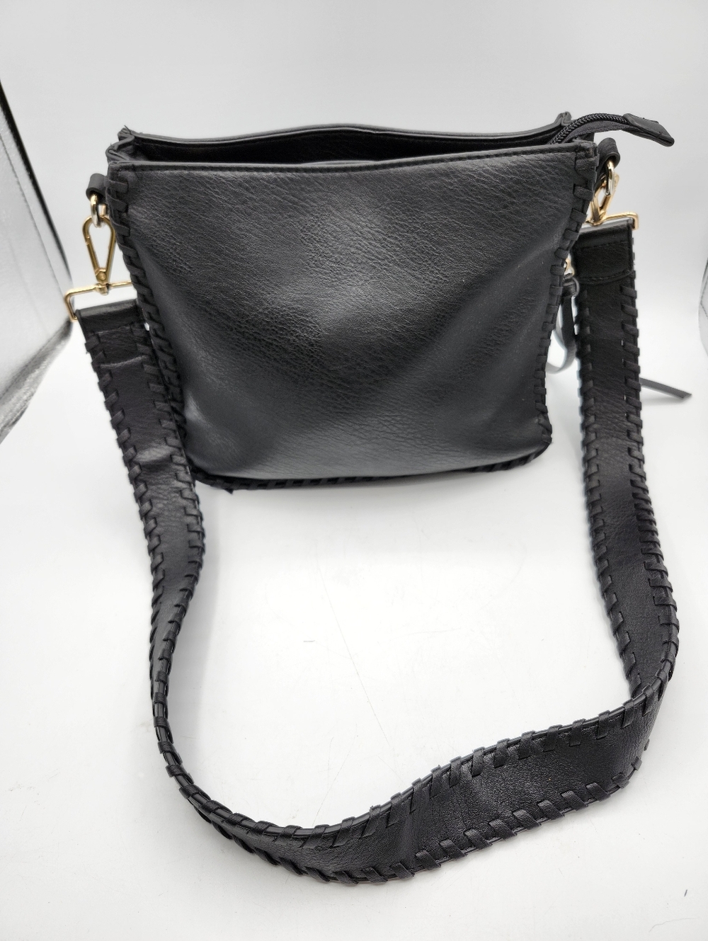 Black Vegan Leather Crossbody with Braided Edge Strap Beauiful